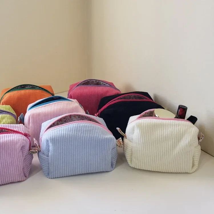 Handmade Small Corduroy Cosmetic Bag Custom Logo Velvet Makeup Bag Lightweight Travel Women Toiletry Pouch