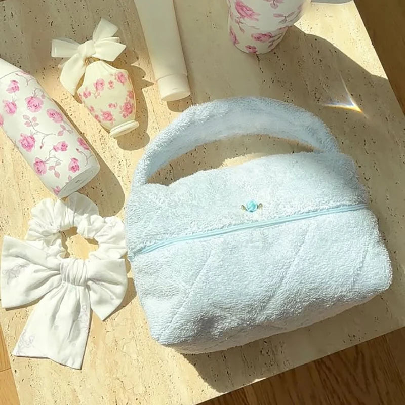 Handmade Travel Cosmetics Container Custom Design Flower Makeup Bag Bow Decoration Cosmetic Pouch