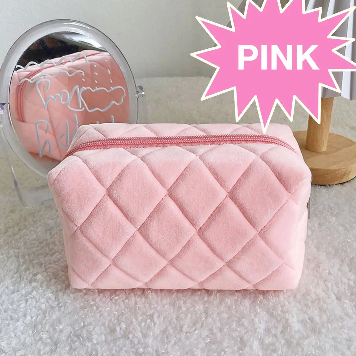 High Quality Beauty Soft Cosmetic Pouch Quilted Rhombus Velvet Makeup Bag