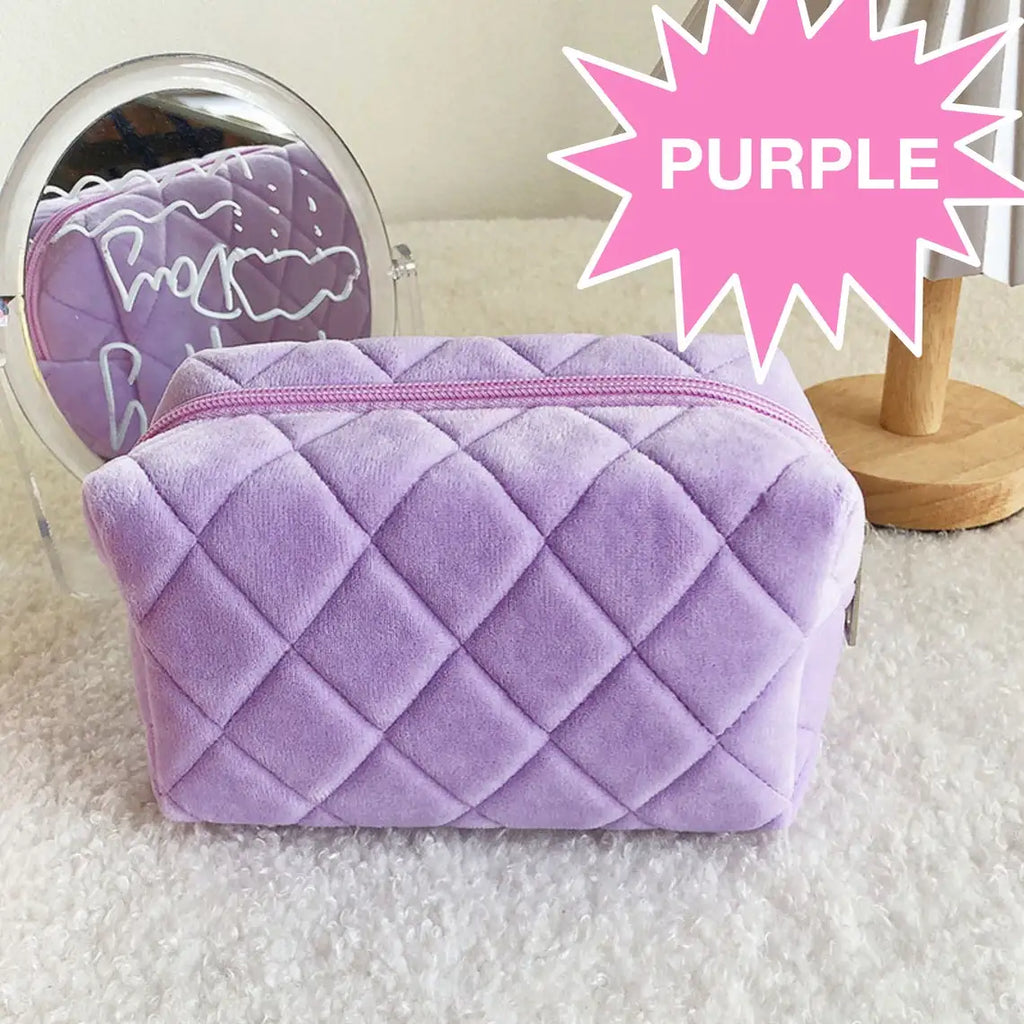 High Quality Beauty Soft Cosmetic Pouch Quilted Rhombus Velvet Makeup Bag