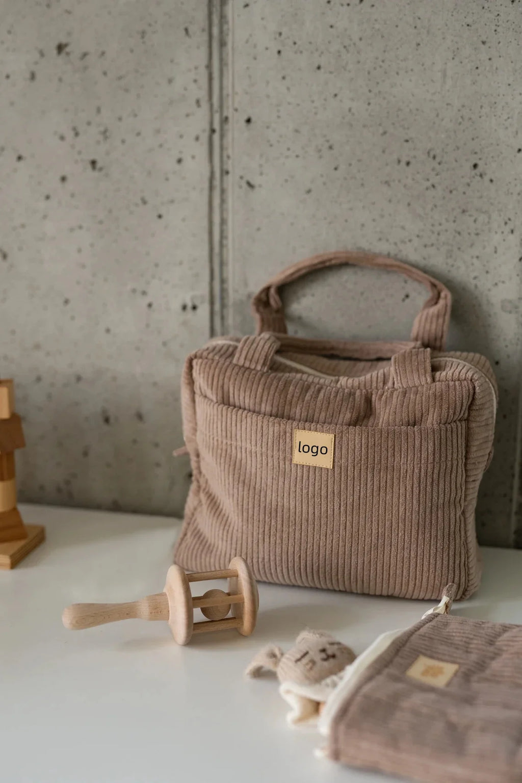 High Quality Cotton Makeup Bag Custom Capacious Bags Portable Corduroy Travel Case