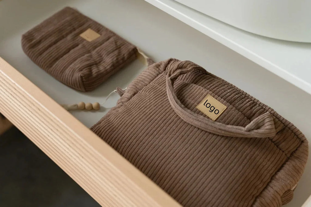 High Quality Cotton Makeup Bag Custom Capacious Bags Portable Corduroy Travel Case