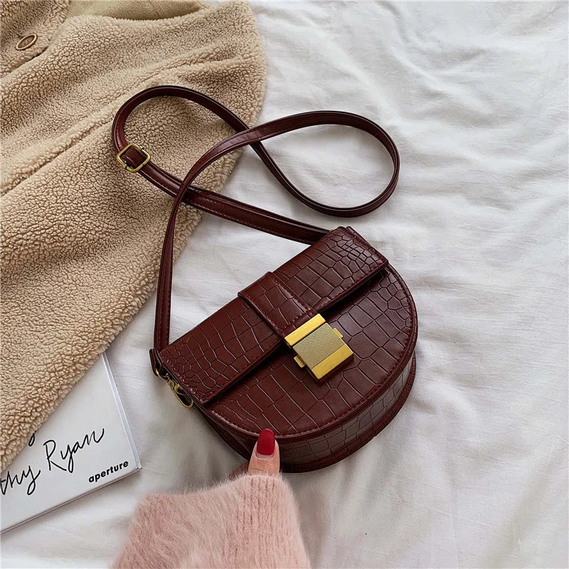 High Quality Custom Logo Stone Crocodile Pattern Mini Portable Satchel PU Bag