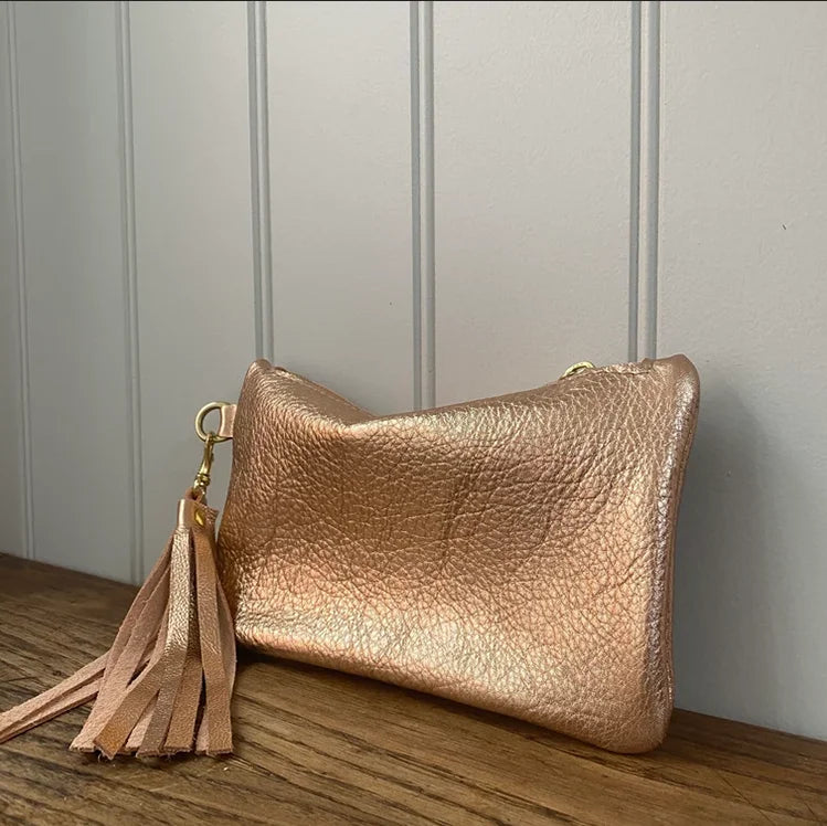 High Quality Gold Pu Leather Makeup Bag Personalized Tassel Cosmetic Bag Wedding Bridesmaid Gift Travel Pouch