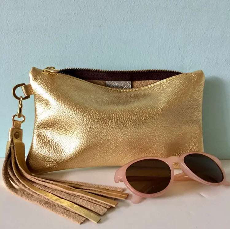 High Quality Gold Pu Leather Makeup Bag Personalized Tassel Cosmetic Bag Wedding Bridesmaid Gift Travel Pouch