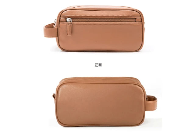 High Quality Luxurious Black Double Zip Mens Leather Toiletry Bags Wash Bag for Men