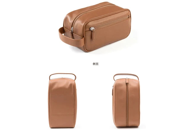 High Quality Luxurious Black Double Zip Mens Leather Toiletry Bags Wash Bag for Men