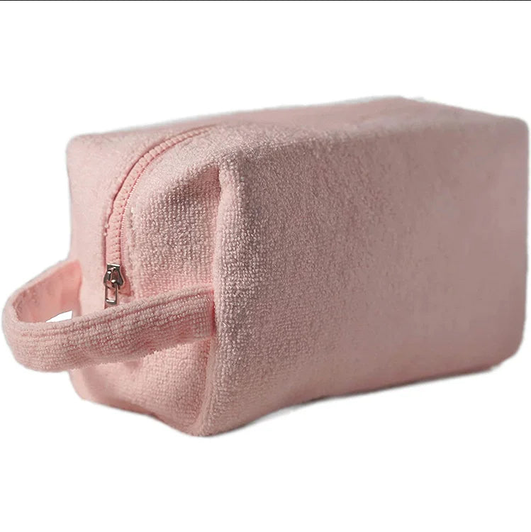 High Quality Terry Cloth Makeup Bag Portable Custom Logo Cotton Cosmetic Bag Personalized Towel Cloth Cosmetic Bag with Handle