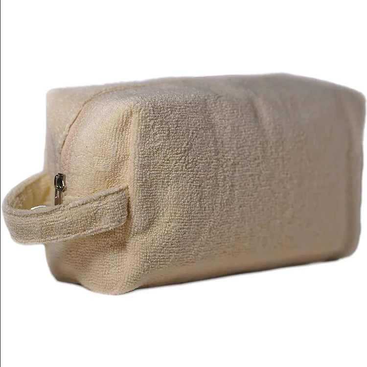 High Quality Terry Cloth Makeup Bag Portable Custom Logo Cotton Cosmetic Bag Personalized Towel Cloth Cosmetic Bag with Handle