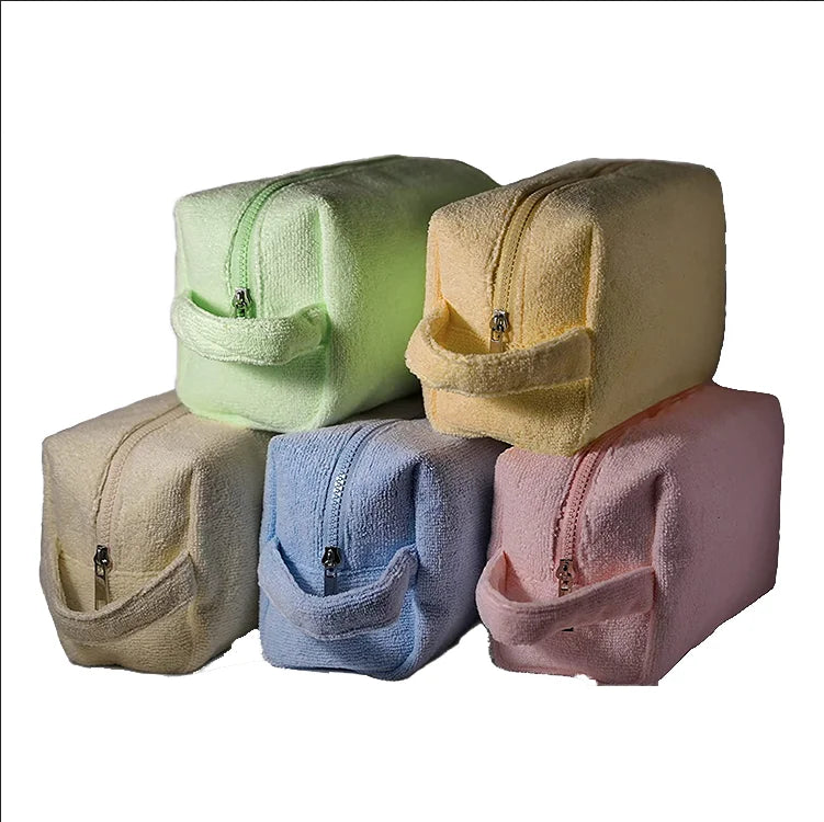 High Quality Terry Cloth Makeup Bag Portable Custom Logo Cotton Cosmetic Bag Personalized Towel Cloth Cosmetic Bag with Handle