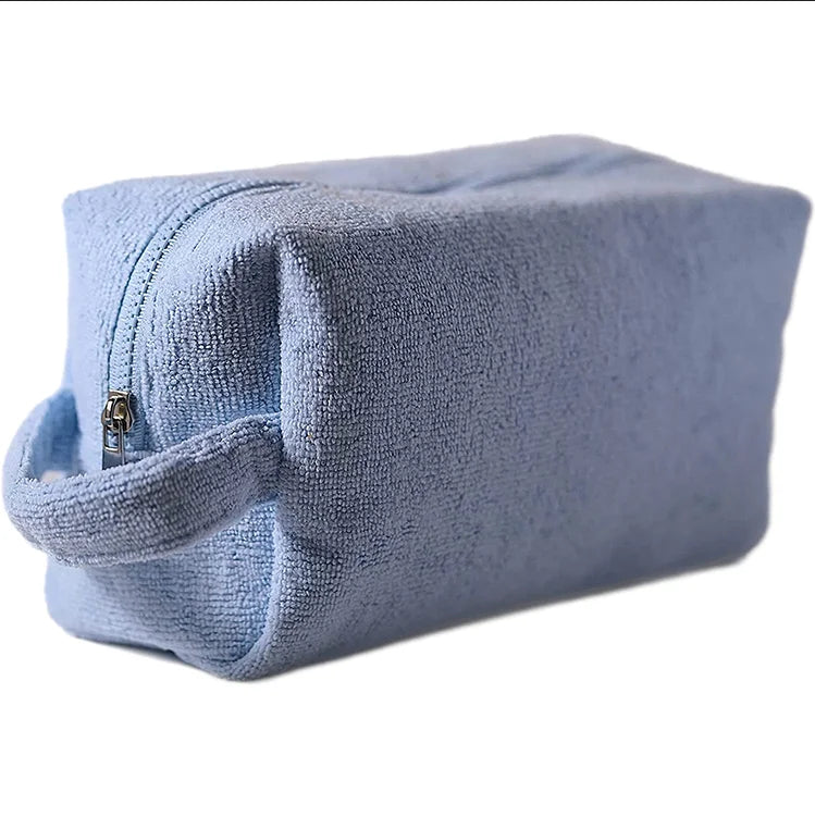 High Quality Terry Cloth Makeup Bag Portable Custom Logo Cotton Cosmetic Bag Personalized Towel Cloth Cosmetic Bag with Handle