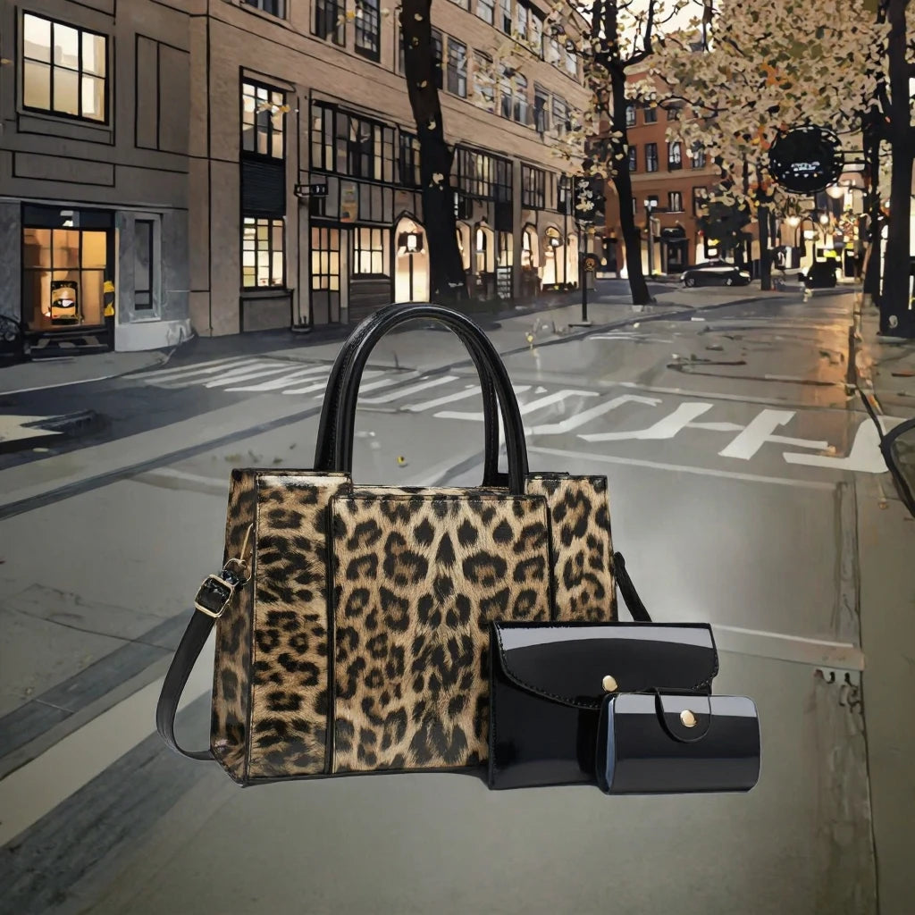 High-Value New Leopard Print Patchwork Mother-Daughter Handbag Set Large Capacity Fashionable Waterproof Crossbody Bag Polyester