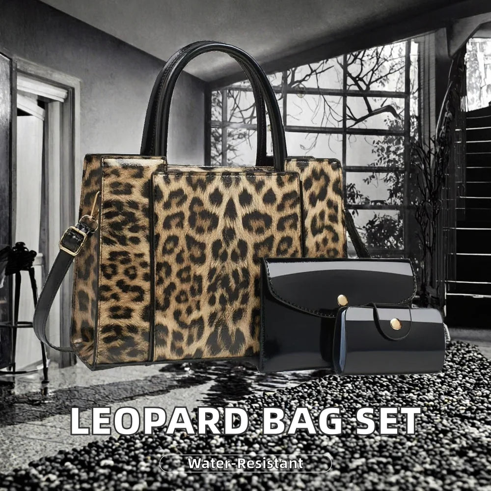 High-Value New Leopard Print Patchwork Mother-Daughter Handbag Set Large Capacity Fashionable Waterproof Crossbody Bag Polyester