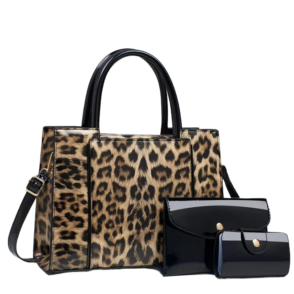 High-Value New Leopard Print Patchwork Mother-Daughter Handbag Set Large Capacity Fashionable Waterproof Crossbody Bag Polyester