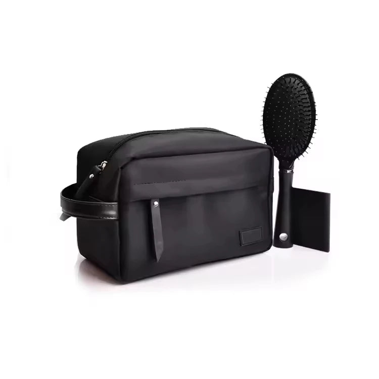 Hot Sale Customized Logo Canvas Travel for Toiletry Bag for Men PU Material Zipper Closure Fashionable Black Cosmetic Pouch