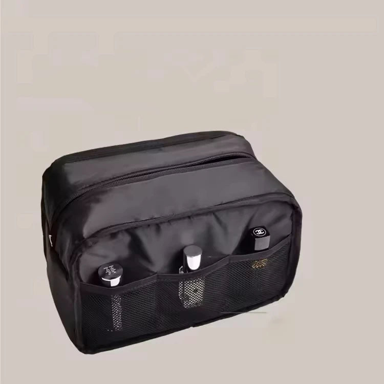 Hot Sale Customized Logo Canvas Travel for Toiletry Bag for Men PU Material Zipper Closure Fashionable Black Cosmetic Pouch