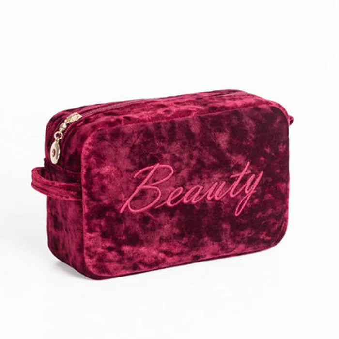 Hot Sale Velvet Women Makeup Bag Brush Cosmetic Pouch Toiltery Bag with Embroidery