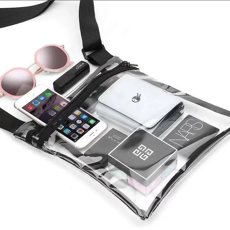 Hot Sale clear Zipper Crossbody Bag PVC Tote Shoulder Bag Custom Transparent Messenger Bag for Ladies