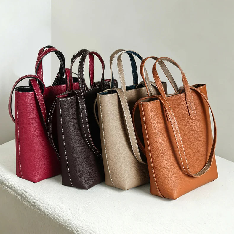 Hot Sale of Genuine Leather Women's Handbags Soft Cowhide Lightweight yet Spacious Double Sided Ladies Shoulder Bags Tote Bags