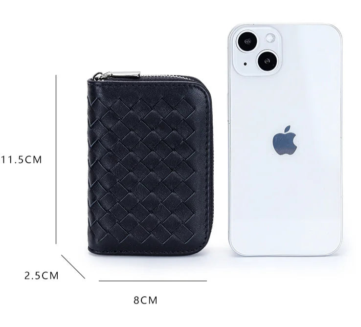 Hot Selling Genuine Leather Card Bags Wallets Wholesale or Custom Sheepskin Woven Small Card Holder Purse