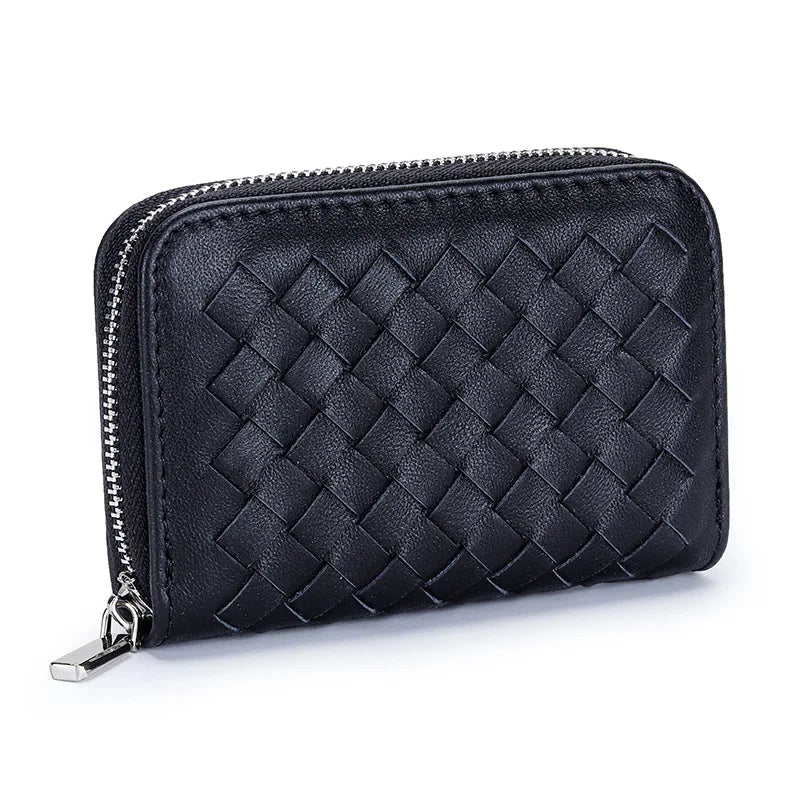 Hot Selling Genuine Leather Card Bags Wallets Wholesale or Custom Sheepskin Woven Small Card Holder Purse