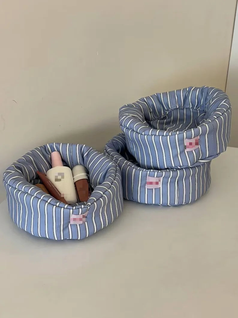 Hot Selling Striped Makeup Organizer Cosmetic Storage Baskets Bags Cute Gift