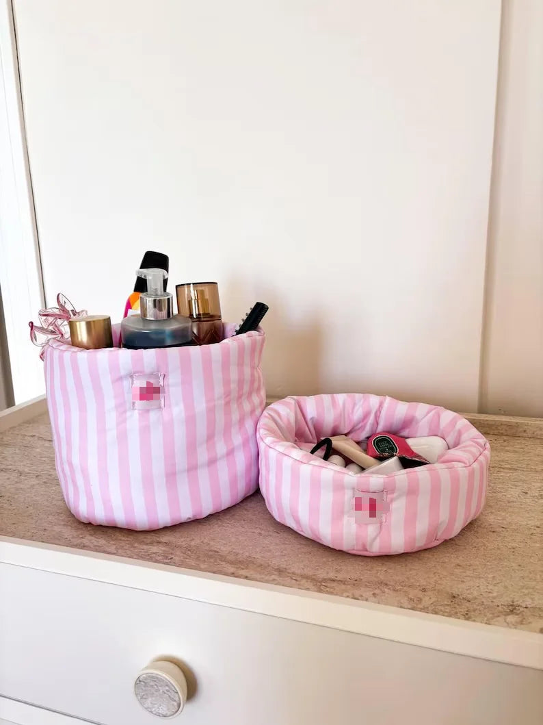 Hot Selling Striped Makeup Organizer Cosmetic Storage Baskets Bags Cute Gift
