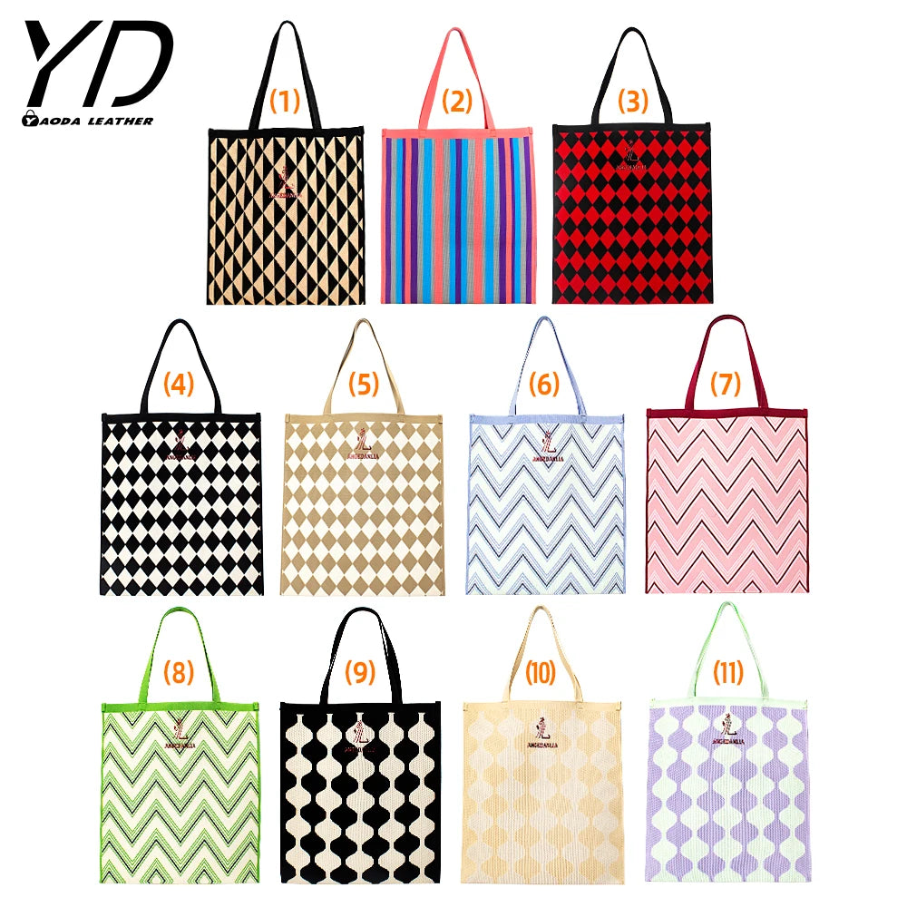 Hot Selling Wholesale Bohemian Square Tote Bag Knitted Handbags Handmade Woven Summer Beach Bag
