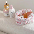 INS Popular Cute Design Travel Toiletry Cosmetic Pouch Handmade Pink Floral Quilted Makeup Bag