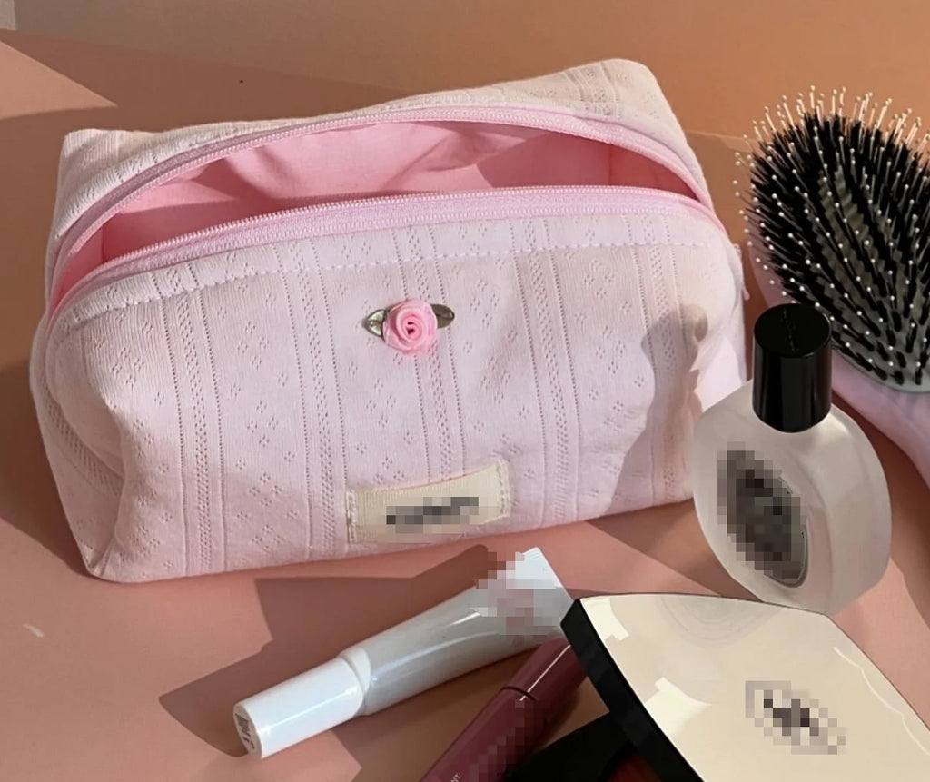 Ins Hot Selling Customized Makeup Bag Cotton Women Travel Cosmetic Bag Quilted Make up Pouch With Accessories and Zipper