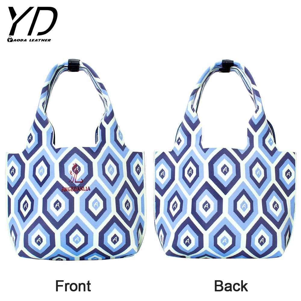 Knitted Fabric Shoulder Bag Women Handbag Eco Wool Crochet Ladies Geometric Tote Hand Bags