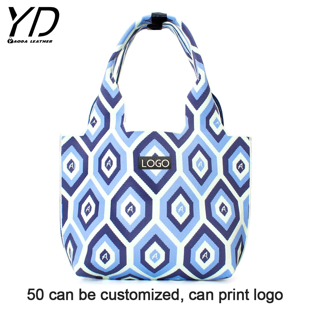 Knitted Fabric Shoulder Bag Women Handbag Eco Wool Crochet Ladies Geometric Tote Hand Bags