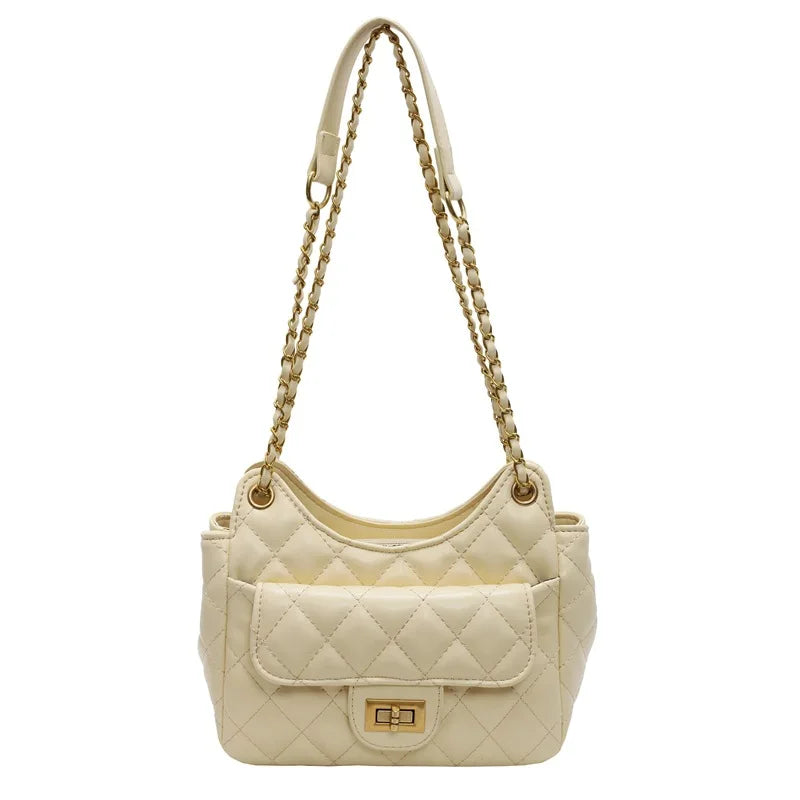 Korean-Style Fashionable Diamond-Quilted PU Leather Women's Bag--Inspired Underarm Convertible Shoulder/Crossbody Bag ZIP