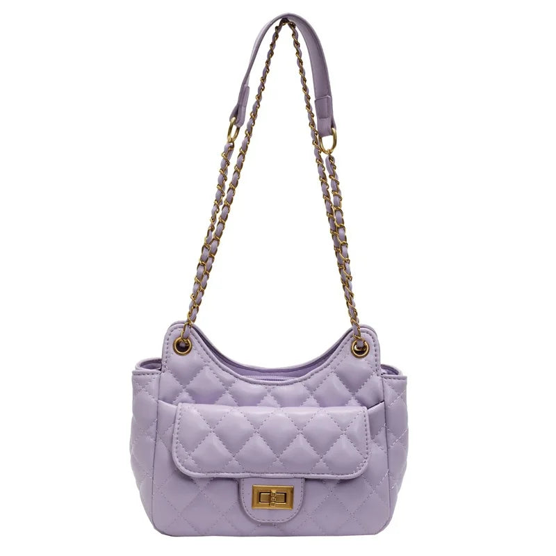 Korean-Style Fashionable Diamond-Quilted PU Leather Women's Bag--Inspired Underarm Convertible Shoulder/Crossbody Bag ZIP