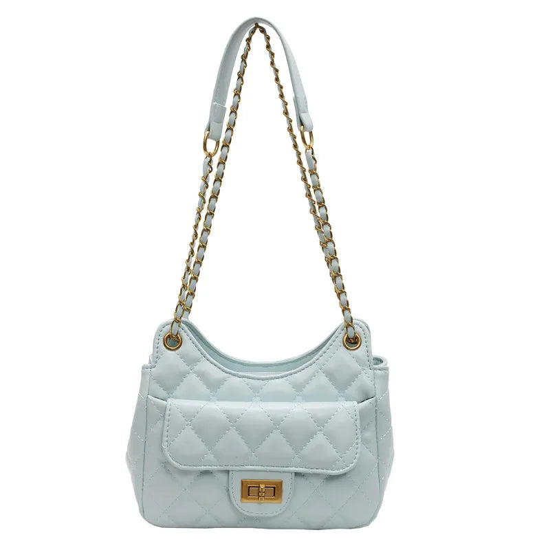 Korean-Style Fashionable Diamond-Quilted PU Leather Women's Bag--Inspired Underarm Convertible Shoulder/Crossbody Bag ZIP