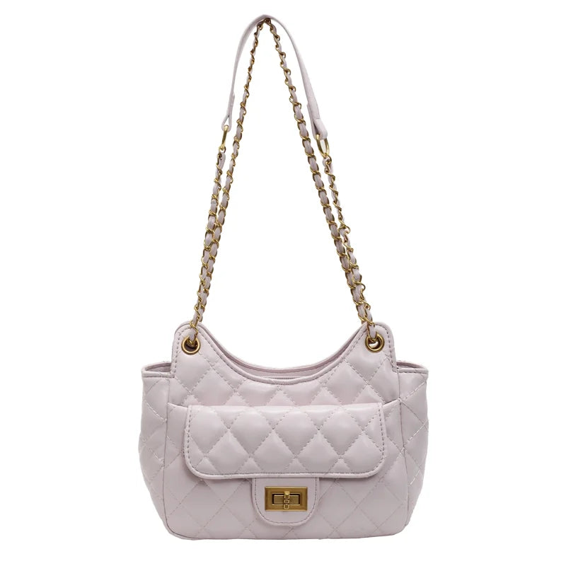 Korean-Style Fashionable Diamond-Quilted PU Leather Women's Bag--Inspired Underarm Convertible Shoulder/Crossbody Bag ZIP