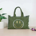 Ladies Custom Size Large Capacity Handbag Green Tassel Edge Canvas Tote Bag