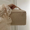 Large Capacity Custom Logo Beige Teddy Pouch Set Cosmetic Bag for Woman With Handle