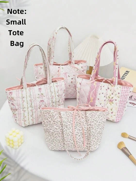 Large Capacity Customized Floral Print Beauty Tote Bag With Handle