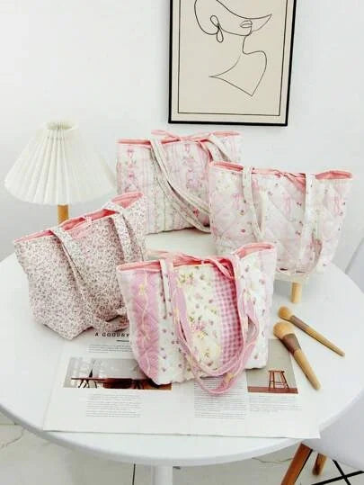 Large Capacity Customized Floral Print Beauty Tote Bag With Handle