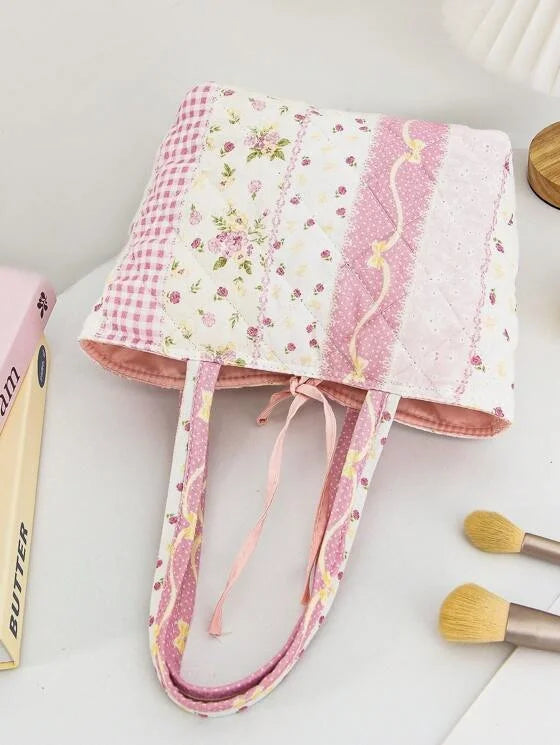 Large Capacity Customized Floral Print Beauty Tote Bag With Handle