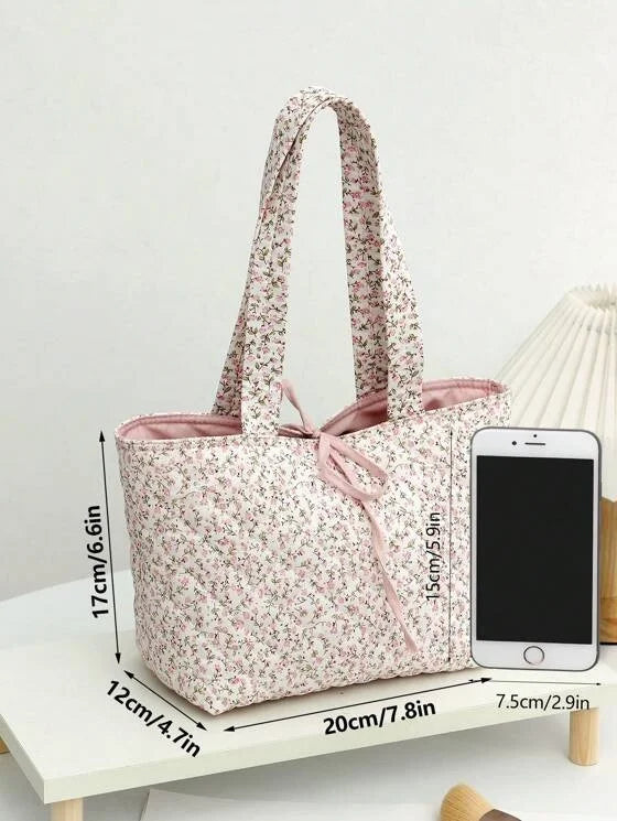 Large Capacity Customized Floral Print Beauty Tote Bag With Handle