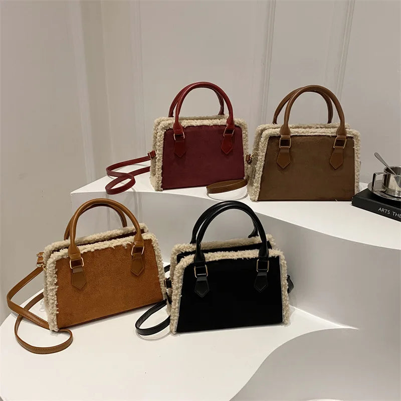 Large Capacity Suede Business Casual Travel Crossbody Handbag with Adjustable Strap Polyester Lining Lightweight Durable Design