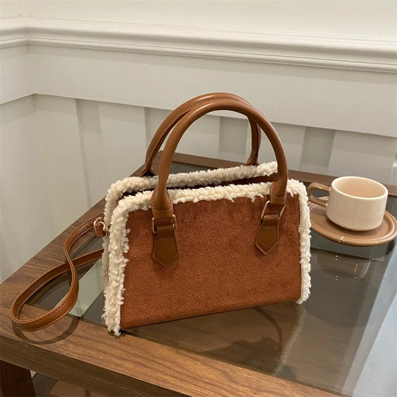 Large Capacity Suede Business Casual Travel Crossbody Handbag with Adjustable Strap Polyester Lining Lightweight Durable Design