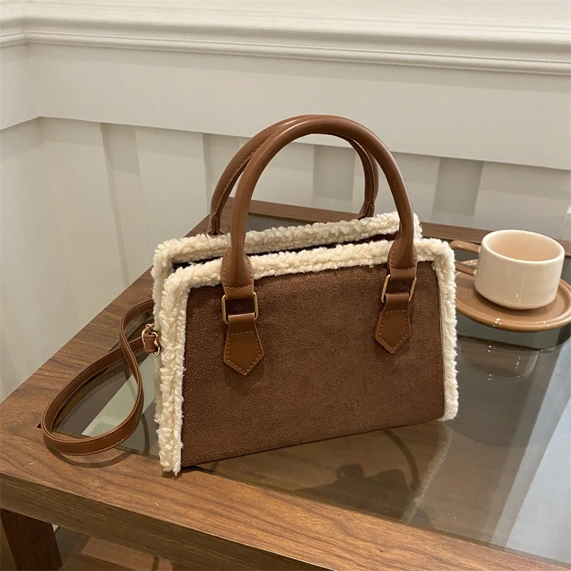 Large Capacity Suede Business Casual Travel Crossbody Handbag with Adjustable Strap Polyester Lining Lightweight Durable Design