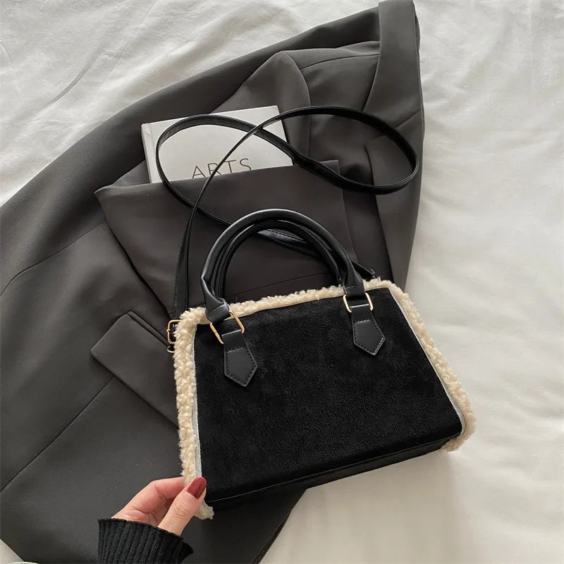 Large Capacity Suede Business Casual Travel Crossbody Handbag with Adjustable Strap Polyester Lining Lightweight Durable Design