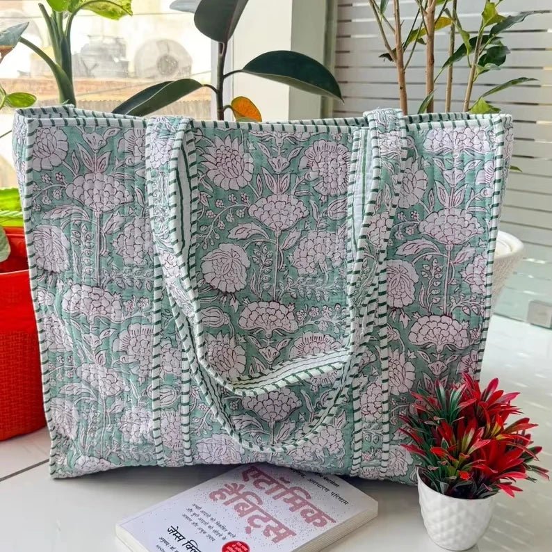 Large Cotton Handmade Soft Floral Quilted Beach Tote Bag