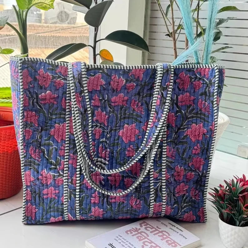 Large Cotton Handmade Soft Floral Quilted Beach Tote Bag