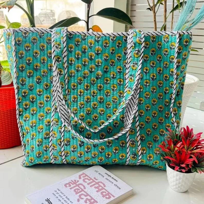 Large Cotton Handmade Soft Floral Quilted Beach Tote Bag