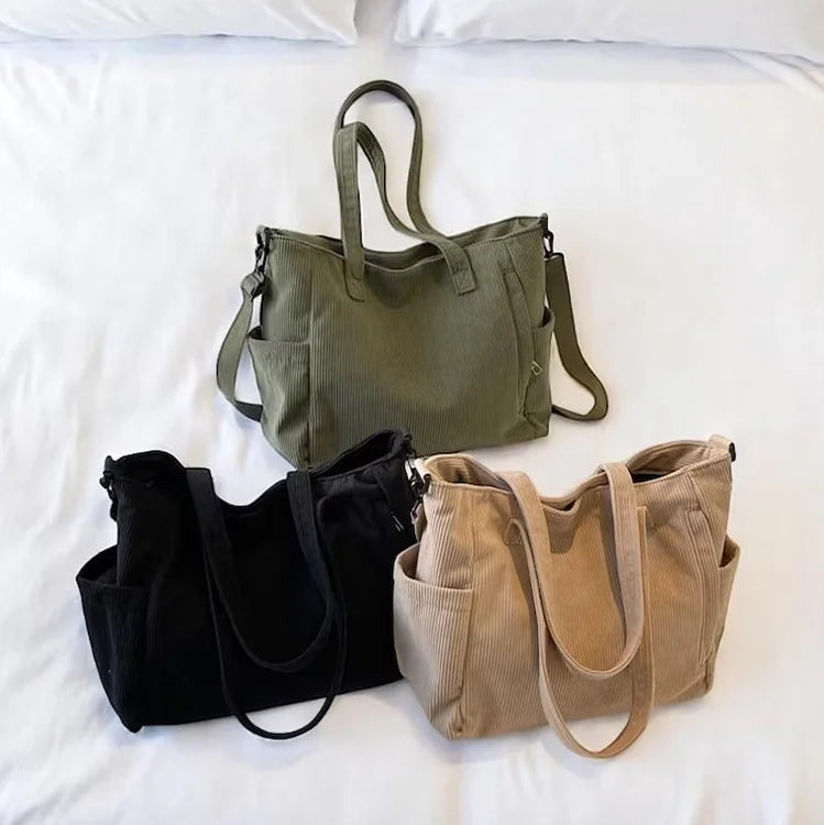 Large Size Corduroy Tote Bag Trendy Women Shoulder Purse Handbag Soft Daily Velvet Crossbody Bag for Women